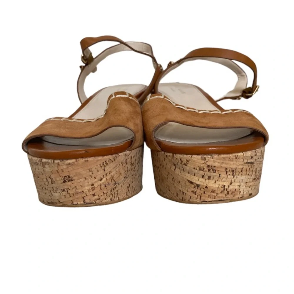 Cole Haan Brown Suede Platform Wedge Sandals Size 8.5 Cork Heel Neutral